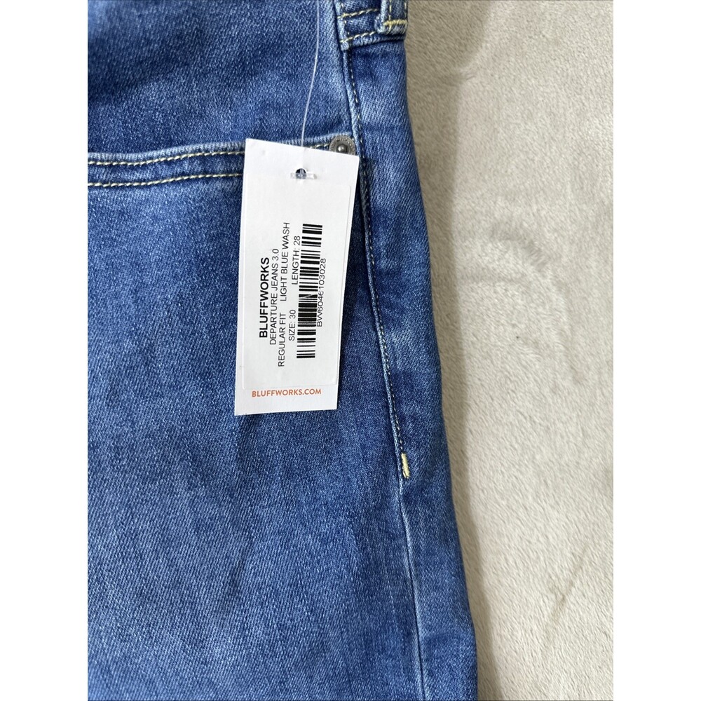 Nwt Bluffworks Departure 3.0 Jeans Mens 30x28 Regular Fit Light Blue Wash — image 4 of 8